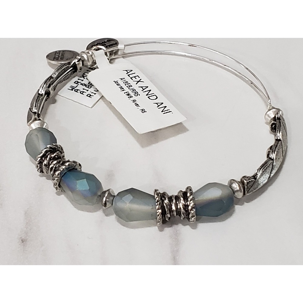 NEW Alex and Ani RIVER Journey Beaded Bangle Bracelet BABY BLUE SILVER TONE
